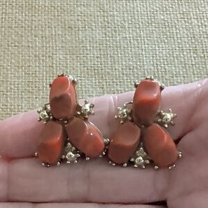 Vintage Mid-Century Orange Faux Coral Cluster Clip On Earrings